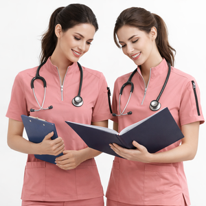 Nuevo producto <span class=keywords><strong>Polo</strong></span> cuello verde oliva 4 vías estiramiento Hospital enfermera Scrubs conjunto multifuncional bolsillo enfermera uniforme quirúrgico Scrubs - Product Image 1