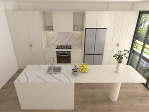 Cuisine moderne minimaliste avec îlot en marbre, design contemporain élégant, structure en MDF imperméable, crédence - Product Image 6