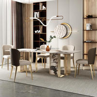 Forme design moderne en acier inoxydable base dorée ensemble de table rectangulaire en marbre table à manger et chaises de luxe
