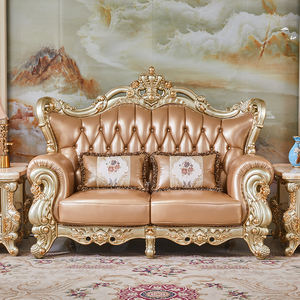 Stile europeo di alto lusso in legno massello vera pelle divano Set <span class=keywords><strong>Champagne</strong></span> oro 123 sedile per casa Villa soggiorno mobili - Product Image 4