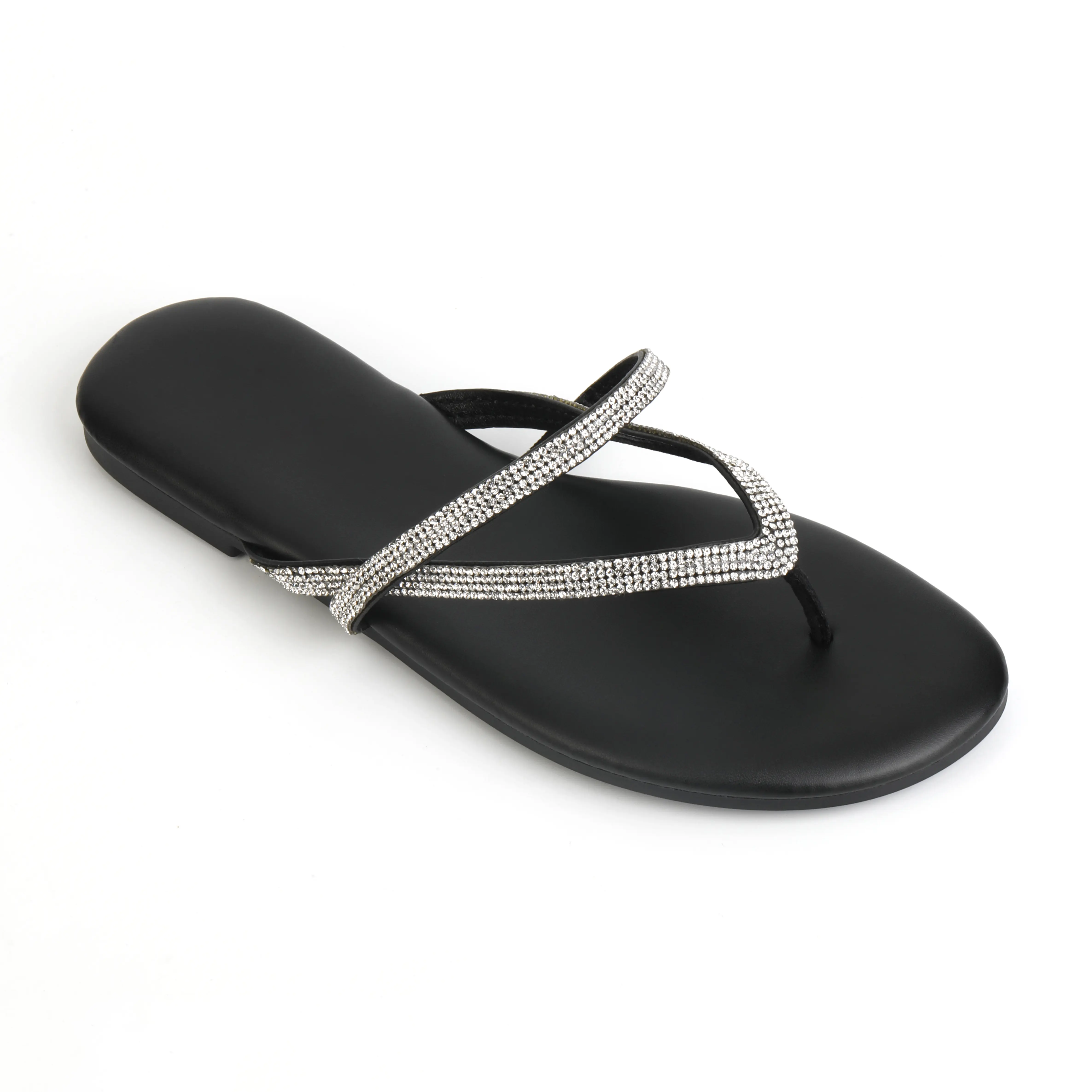 Produsen gaya baru sandal pantai sandal kulit wanita kristal berlian imitasi sandal jepit grosir dengan ukuran 13 sepatu wanita