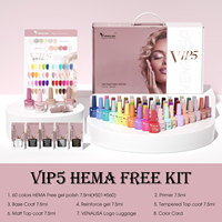Kit de vernis gel UV VENALISA VIP5 7,5 ml 65 pièces/ensemble, nouveau, sans HEMA, kit de vernis gel à faire tremper, ensemble d'outils de manucure avec base et top coat