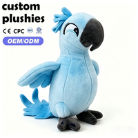 Peluche de perroquet bleu doux de haute qualité, Macaw en peluche, adorable personnage d'oiseau de film, cadeau pour enfants