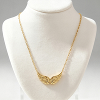 Collier pendentif ailes d'ange en acier inoxydable plaqué or véritable 18 carats pour femme, personnalisé, double trou, ailes 3D, chaîne anti-ternissement