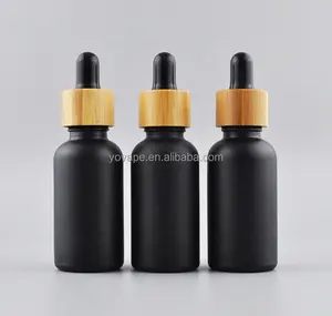 木製蓋5ml 10 ml 15ml 20 ml 30 ml 50ml 100ml 1 oz 30ml不透明な黒のエッセンシャルオイル美容液ガラスドロッパーボトル竹キャップ付き