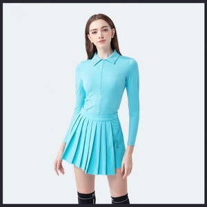 Haut de golf ajusté à col rabattu pour femme, jupe plissée à manches longues, imprimé sportif polyvalent pour le printemps et l'automne - Product Image 3