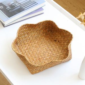 จานผลไม้ทำจากฟางสไตล์ชนบทสำหรับห้องนั่งเล่นโต๊ะกาแฟของว่างตะกร้าขายของชำโฮมสเตย์ร้านอาหารแผนกต้อนรับ - Product Image 4