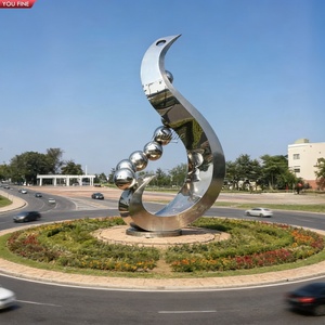 Sculpture sphérique abstraite YOUFINE en acier inoxydable poli, art moderne <span class=keywords><strong>rond</strong></span> - Product Image 4