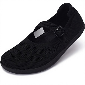 Chaussures plates en tricot noir pour femmes, faciles à enfiler, confortables, respirantes, légères, à semelle souple, mocassins de marche - Product Image 2