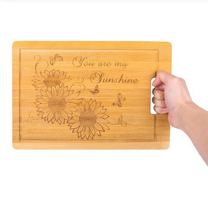 Juego de tablas de cortar de bambú de 3 piezas con diseño de girasol grabado con láser, tabla de cortar de cocina con mango para preparar alimentos - Product Image 2