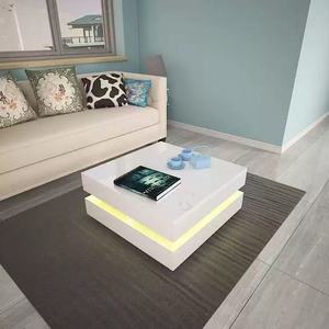 <span class=keywords><strong>Table</strong></span> basse moderne en bois noir et blanc brillant avec LED, <span class=keywords><strong>table</strong></span> centrale <span class=keywords><strong>carrée</strong></span> à LED - Product Image 4
