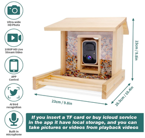 Mangeoire à oiseaux en bois écologique avec caméra solaire intégrée, artisanat en bois - Product Image 6