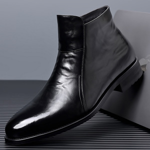 Bottes noires en cuir véritable à bout pointu, à enfiler, pour le travail, toutes saisons, couleur unie, style Oxford, vente en gros, paiement par proxy - Product Image 4