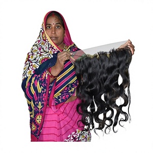 Wholesale Natural <b>Braiding</b> Black Color 13*4 Frontal Bodywave Indian Remy Human Hair <b>Extensions</b> Double Drawn Cuticle Aligned - Product Image 1