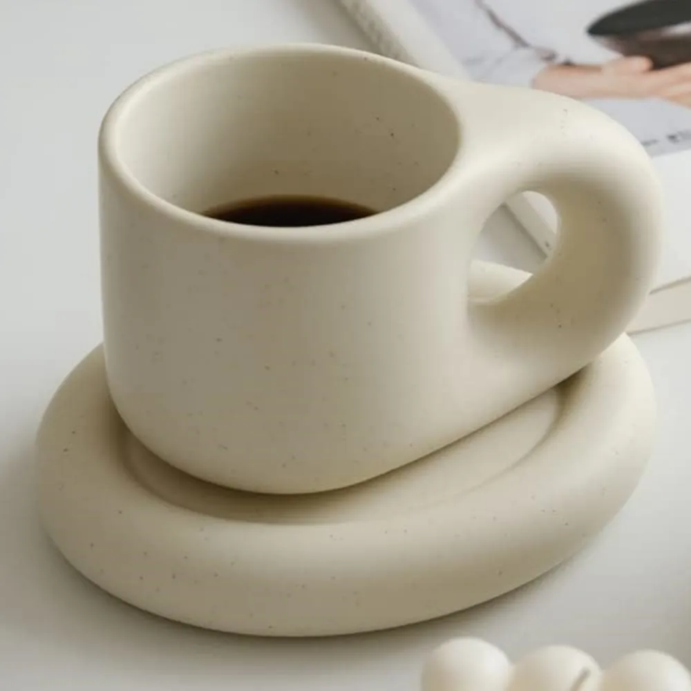 Produk laris trendi set cangkir espresso teh keramik pribadi perlengkapan minum dengan piring cangkir chunky cangkir stoneware mug untuk cafe