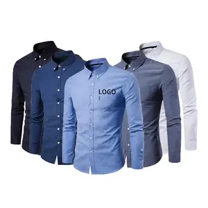 High Quality Custom Embroidered logo formal plaid fashion print floral cotton casual business dress long sleeve men's shirts
