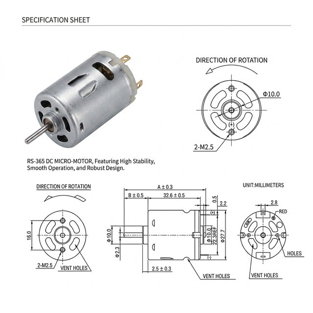 RS 365 Small Size Micro Brushed DC Motor for Automotive Home Appliance Boat Fan