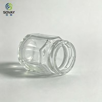 Pot en verre transparent octogonal à 8 facettes de 55 ml avec col à vis, petit récipient pour miel, confiture, épices, échantillons alimentaires, emballage alimentaire