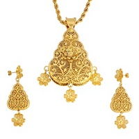Ensemble de bijoux vintage FS en laiton plaqué or 18 carats, motif floral ajouré, collier et boucles d'oreilles, cadeau de mariage