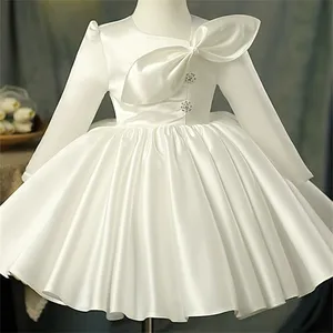Vestido de noiva infantil de manga comprida para meninas, vestido elegante branco branco infantil de primavera outono, vestido de baile para crianças, vestidos inchados