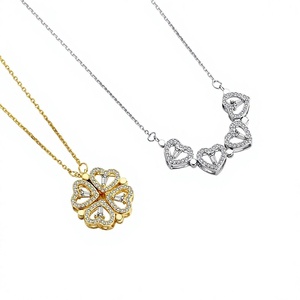 Collier Pendentif en Acier Inoxydable Plaqué Or avec Zircon, Trèfle à Quatre Feuilles, Chaîne à Maillons en Forme de Cœur, Bijoux Minimalistes pour Femmes - Product Image 3