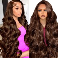 Perruque en cheveux humains vierges indiens bruts couleur chocolat, ondulée, 13x6, sans colle, avec dentelle frontale HD complète, vente en gros