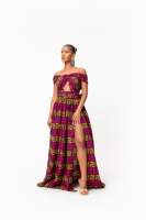 Robe Dashiki en coton imprimé wax africain à épaules dénudées, motif géométrique vert et violet, pour femme, mode printemps-été, vêtements de plage et de fête