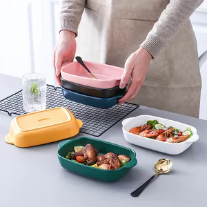 Venda quente Spot Retângulo Colorido Nordic Baking Tools Pan Dish Bandeja Panelas Define Conjunto Bakeware Cerâmica