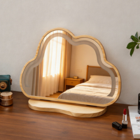 Miroir de maquillage LED en forme de nuage avec cadre en bois massif, miroir de vanité avec lumières, 3 températures de couleur, à intensité réglable par toucher pour table de maquillage