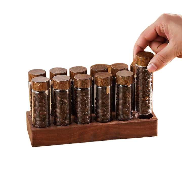 Coffee Cellar Tubes With Stand - Single Dose Coffee Bean Storage In Glass Tubes For Kitchen & Bar - View #4