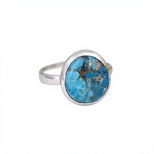 Turquesa Azul Mohave de 12x13mm, Superventas, Lisa, Pulida, con Bisel de Plata de Ley 925, Forma Orgánica, Elegante, para Boda - Product Image 1
