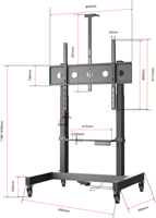 Support TV LCD AUKI ODM OEM avec roulettes pivotantes mobiles, réglable en hauteur, chariot en acier robuste