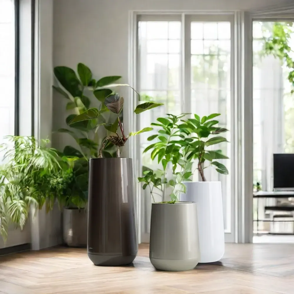 Vasos de flores e plantadores de plástico grande durável para plantas e flores verdes, decorativos altos para ambientes internos e externos