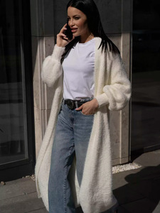 Cardigãs Femininos Longos de Visom Sintético Felpudo, Casaco Duster Oversized Comprimento até o Tornozelo, Suéteres de Tricô com Manga Lanterna e Detalhe de Cílios, Abertos na Frente - Product Image 5
