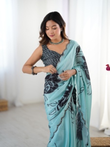 Sari Tradicional Indio-Pakistaní de Chinnon Pesado de AARA Fashion para Mujer, Corte Regular, Secado Rápido, para Todas las Temporadas, Ideal para Bodas y Fiestas - Product Image 2