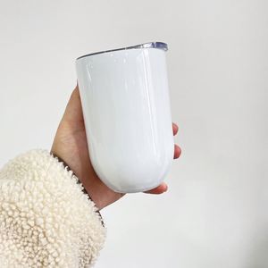 Nuevo Vaso de Vino Personalizado con Logotipo, 12 oz, Sublimable, Recto, en Forma de Huevo, de Doble Pared, Blanco Brillante, con Tapa - Product Image 2