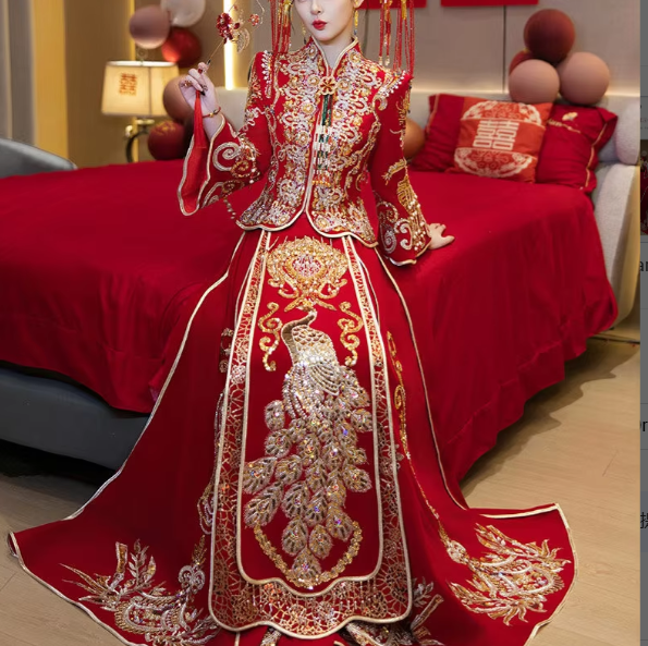 chinese embroidered dress Elegant Toast Dress – Modern Chinese Gown with Exquisite Embroidery f White / L main image 0