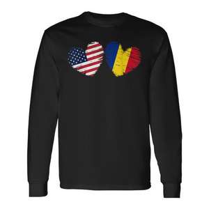 Camiseta de manga larga con bandera de Rumania y corazón, para el Día de San Valentín, estilo rumanio americano - Product Image 1