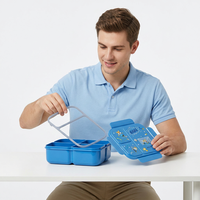Boîte à bento rectangulaire de 1600 ml, 3 compartiments, construction en PP/silicone, étanche, micro-ondable, portable, sans BPA, passe au lave-vaisselle