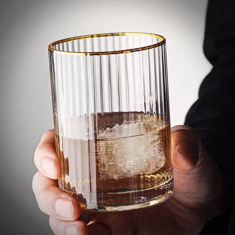 300ml glass water cup whiskey glass cup 10oz gold rim glasses