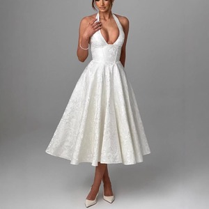 CA0026 Nuovo Corsetto Bianco in Jacquard con Scollo a V, Schiena Scoperta, <span class=keywords><strong>Senza</strong></span> Maniche, con Lacci, Elegante Abito da Sera Lungo Midi per <span class=keywords><strong>Donne</strong></span> e Signore - Product Image 4