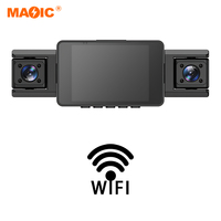 Caméra de tableau de bord WiFi à 4 canaux et triple objectif avec vision nocturne IR, caméra de recul à 4 LED, caméra de tableau de bord de voiture pivotante