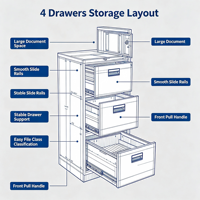 Armoire de classement en acier personnalisée avec 4 tiroirs et coffre-fort intégré, armoire de bureau latérale en métal
