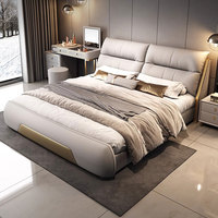Meubles de chambre à coucher en bois de luxe moderne, lits rembourrés doux, lit double king size avec cadre de lit et rangement, design tendance