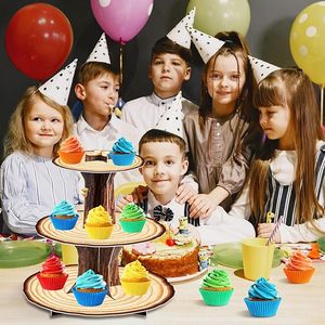 DAMAI Cupcake <b>Stand</b> Decoration <b>3</b> <b>Tier</b> Western Party <b>Cake</b> Holder Wood Cupcake <b>Stand</b> Decor for Woodland Party Supplies - Product Image 5