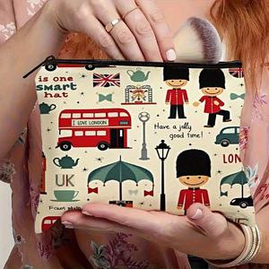 Fashion London-Themed Cartoon Print Canvas <strong>Makeup</strong> Bag-Cute Multifunctional Zipper Pouch <strong>for</strong> Women Jewelry <strong>Storage</strong> - Product Image 2