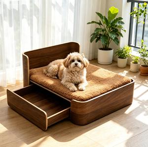 Raised Dog <b>Cat</b> Bed with Plush Cushion - Product Image 1