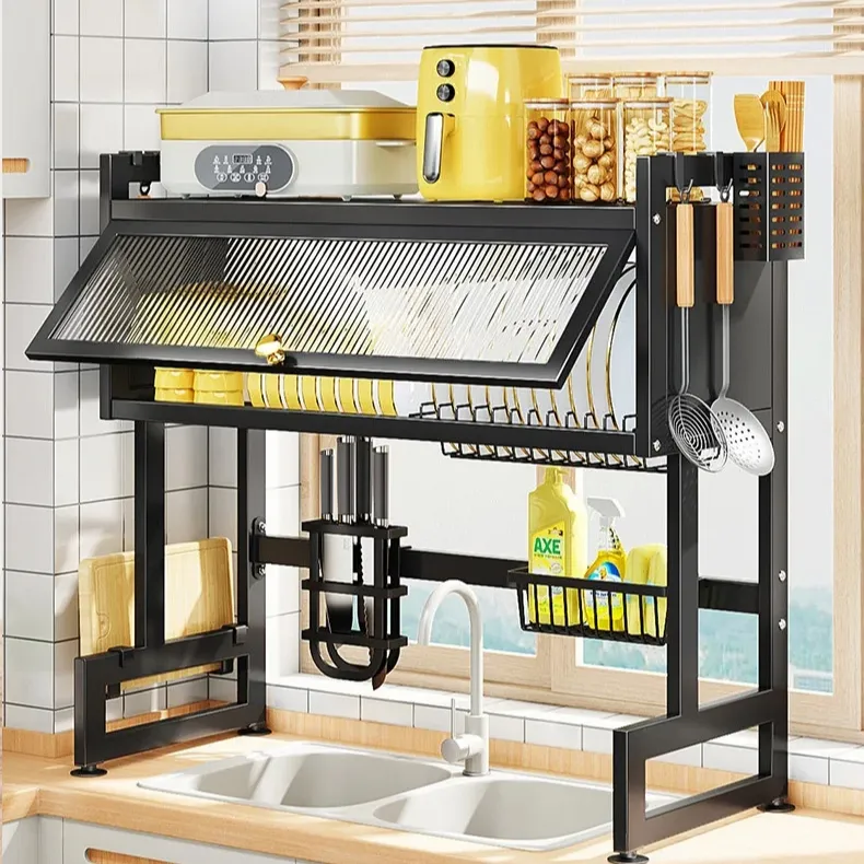 Home kitchen dish drying rack over sink kitchen storage shelf two tier kitchen the sink dish drying rack with cover