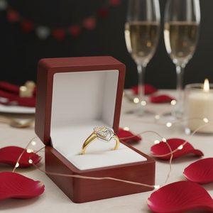 Bague de fiançailles pour femme en or jaune 0,20 TCW avec diamant rond véritable serti à griffes, double forme de cœur, meilleur cadeau d'anniversaire - Product Image 3