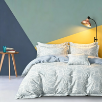 Parure de lit bleu clair à imprimé géométrique de feuilles, ensemble de housse de couette 4 pièces en microfibre douce avec taies d'oreiller pour la décoration de chambre à coucher